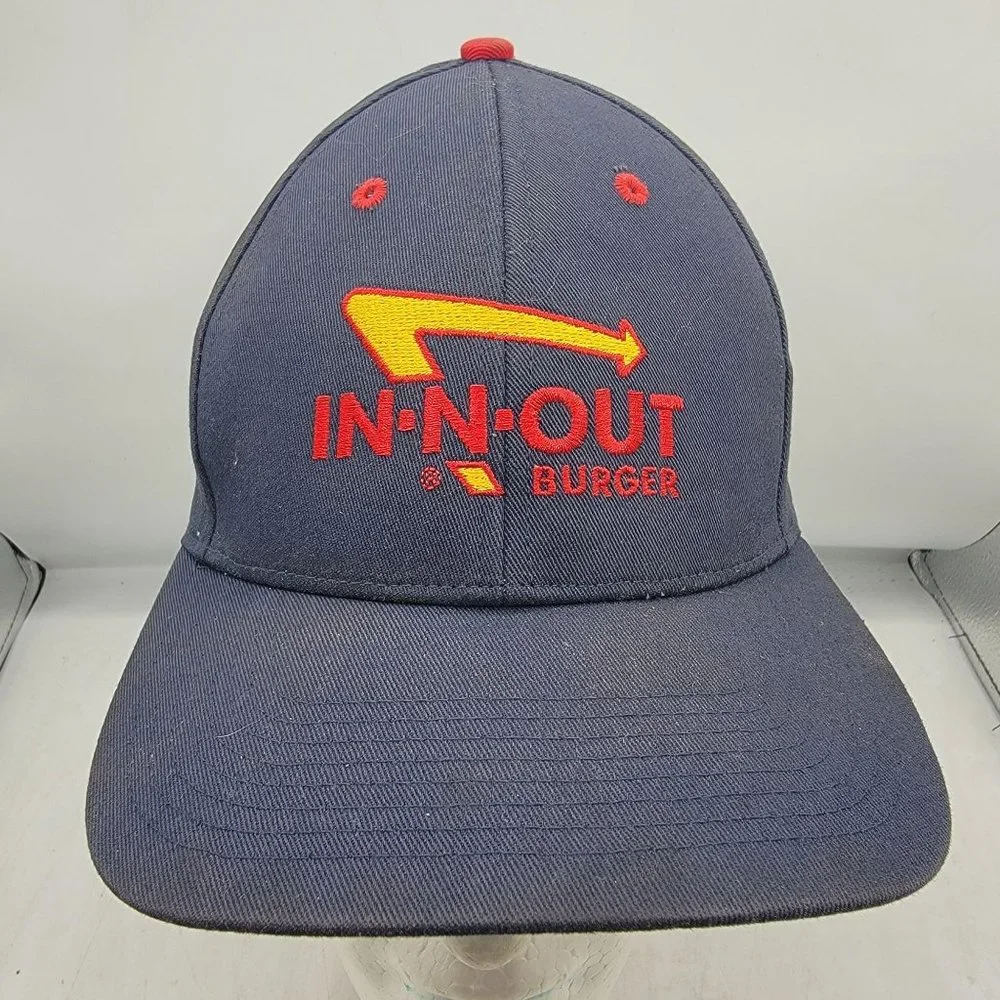 In N Out Burger Large XL Blue Fitted Hat Cap California Outdoors Comfort Nice